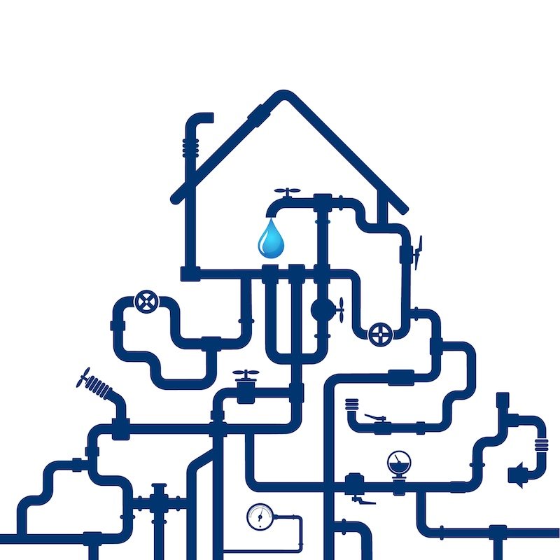 Water pipes and house for vector design