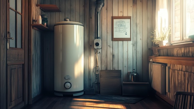 Rustic room with water heater. older home plumbing checklist