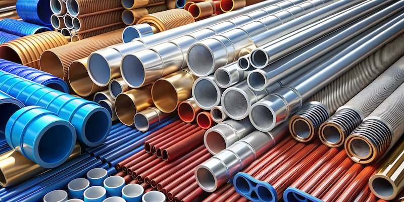 "PBR tubing, PVC pipes, ABS conduit, PEX flexible hoses, copper tubing, CPVC pipes, HDPE irrigation pipes, corrugated steel pipes, fiberglass reinforced pipes, stainless steel tubing."
