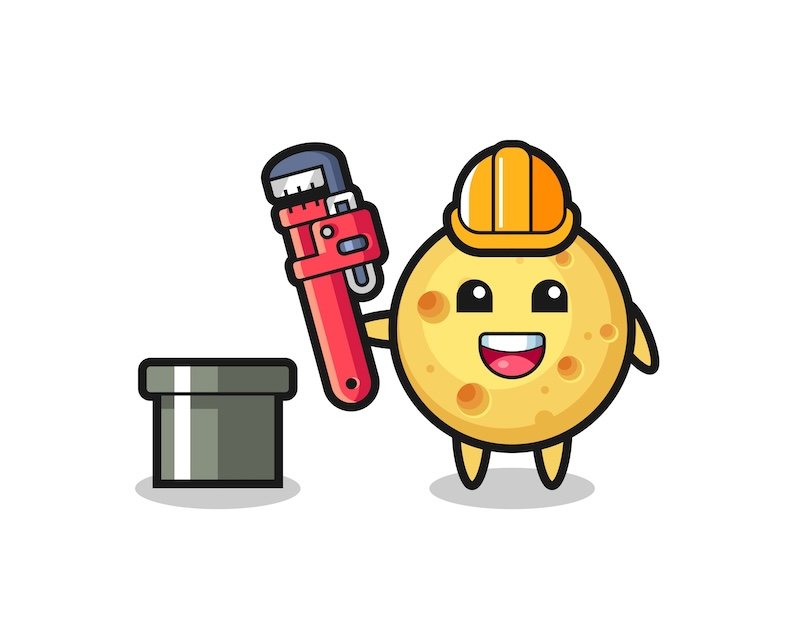 Character Illustration of round cheese as a plumber , cute style design for t shirt, sticker, logo element