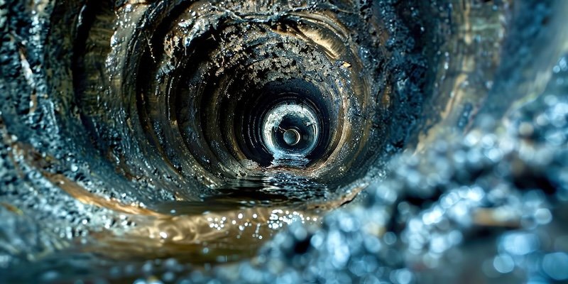 A sewer pipe, dirty water inside, created by artificial intelligence